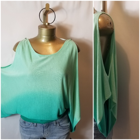 INC International Concepts Tops - INC INTERNATIONAL CONCEPTS GREEN DIP DYE OPEN DOLMAN SLEEVES TOP.